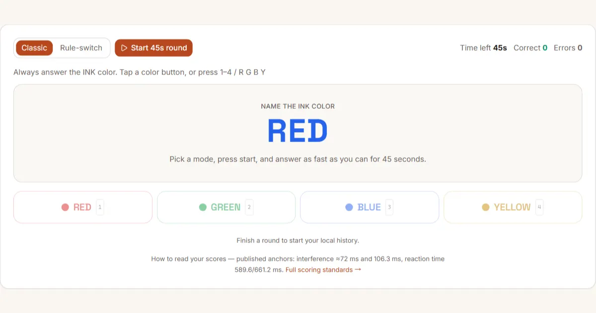 Stroop Test gameplay